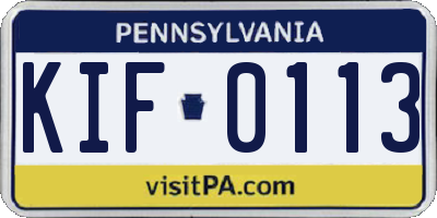 PA license plate KIF0113