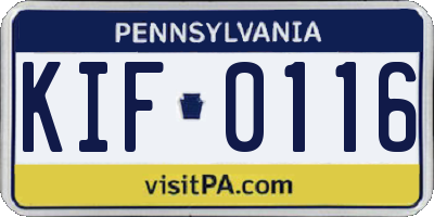 PA license plate KIF0116