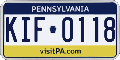 PA license plate KIF0118
