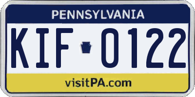 PA license plate KIF0122