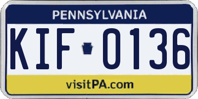 PA license plate KIF0136