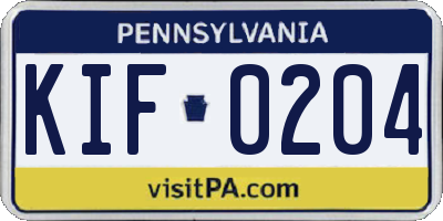 PA license plate KIF0204
