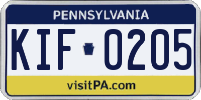 PA license plate KIF0205