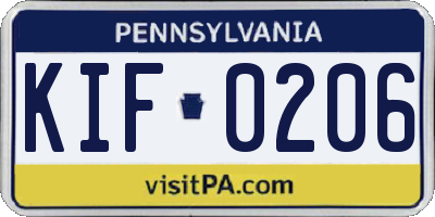 PA license plate KIF0206