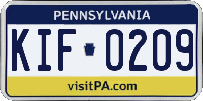 PA license plate KIF0209