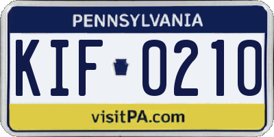 PA license plate KIF0210