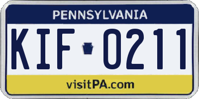 PA license plate KIF0211