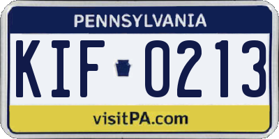 PA license plate KIF0213