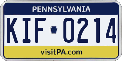 PA license plate KIF0214