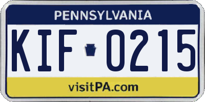 PA license plate KIF0215