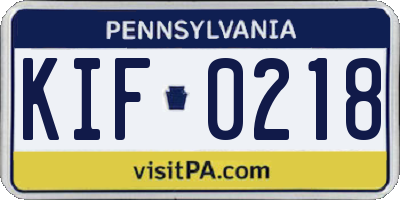 PA license plate KIF0218