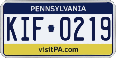 PA license plate KIF0219