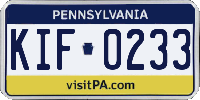 PA license plate KIF0233