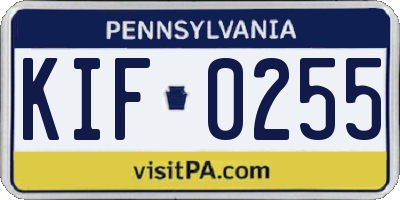 PA license plate KIF0255