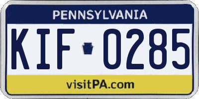 PA license plate KIF0285