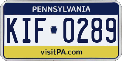 PA license plate KIF0289