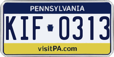 PA license plate KIF0313