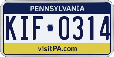 PA license plate KIF0314