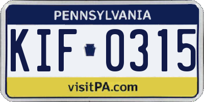 PA license plate KIF0315