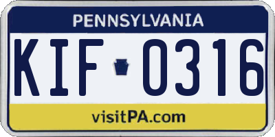 PA license plate KIF0316