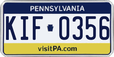 PA license plate KIF0356