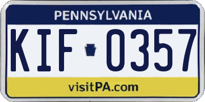 PA license plate KIF0357