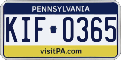 PA license plate KIF0365