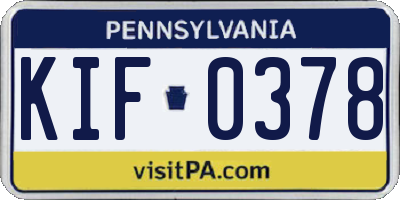 PA license plate KIF0378