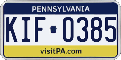 PA license plate KIF0385