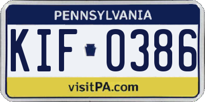 PA license plate KIF0386