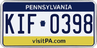 PA license plate KIF0398