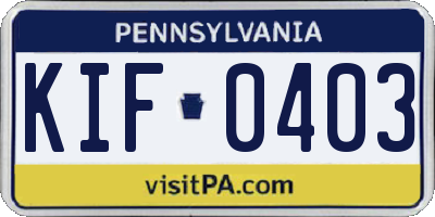 PA license plate KIF0403