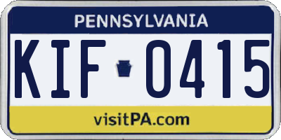 PA license plate KIF0415
