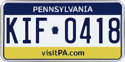 PA license plate KIF0418