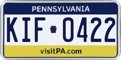 PA license plate KIF0422