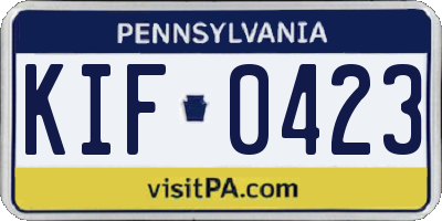 PA license plate KIF0423