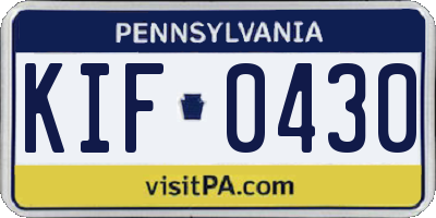 PA license plate KIF0430