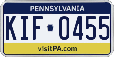 PA license plate KIF0455