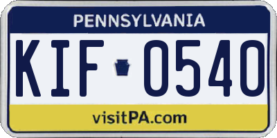 PA license plate KIF0540