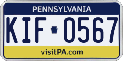 PA license plate KIF0567