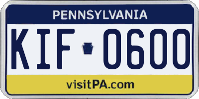 PA license plate KIF0600