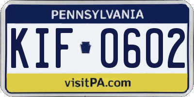 PA license plate KIF0602