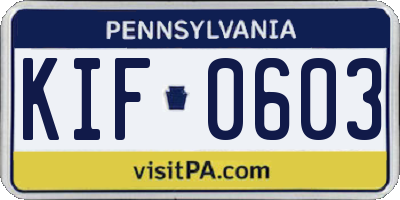 PA license plate KIF0603