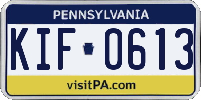 PA license plate KIF0613