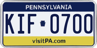 PA license plate KIF0700