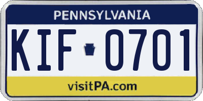 PA license plate KIF0701