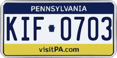 PA license plate KIF0703