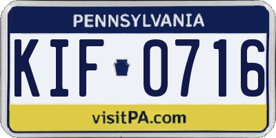 PA license plate KIF0716