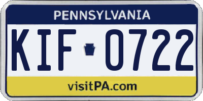 PA license plate KIF0722
