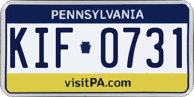 PA license plate KIF0731